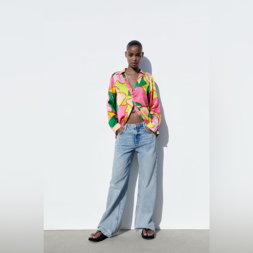 Zara Satin Effect Printed Blouse | Size S